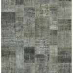 Patchwork Gri Pamuk Üzerine Yün El Dokuma Kilim-252x350
