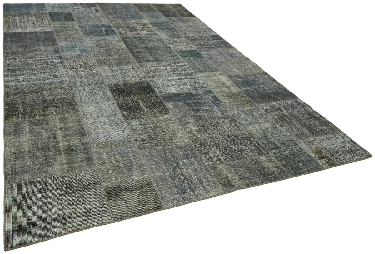 Patchwork Gri Pamuk Üzerine Yün El Dokuma Kilim-252x350 - Görsel 2