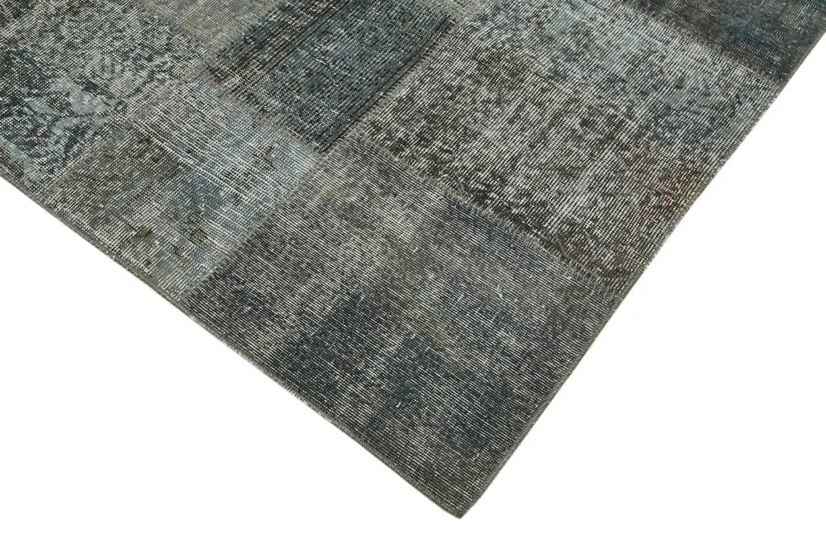 Patchwork Gri Pamuk Üzerine Yün El Dokuma Kilim-252x350 - Görsel 4