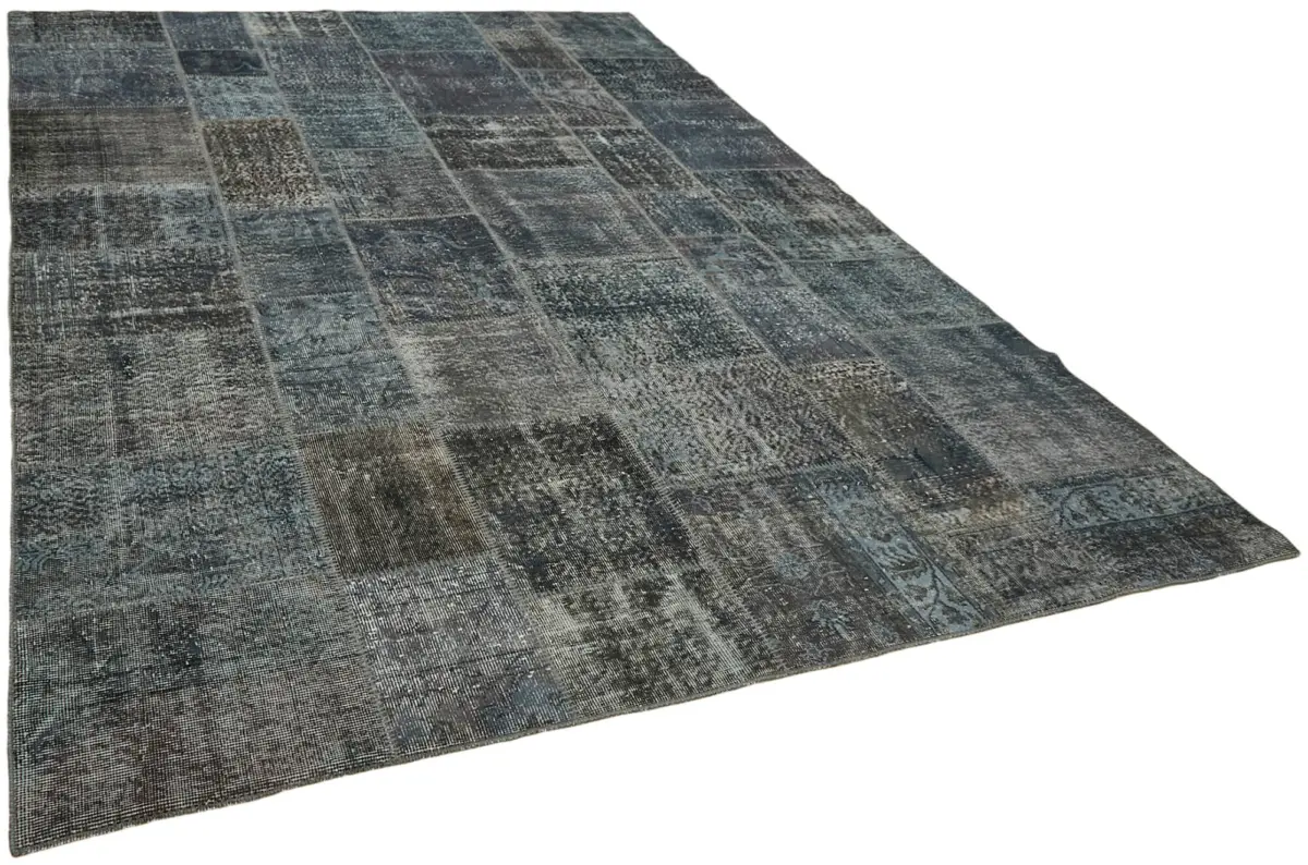 Patchwork Gri Pamuk Üzerine Yün El Dokuma Kilim-250x351 - Görsel 2
