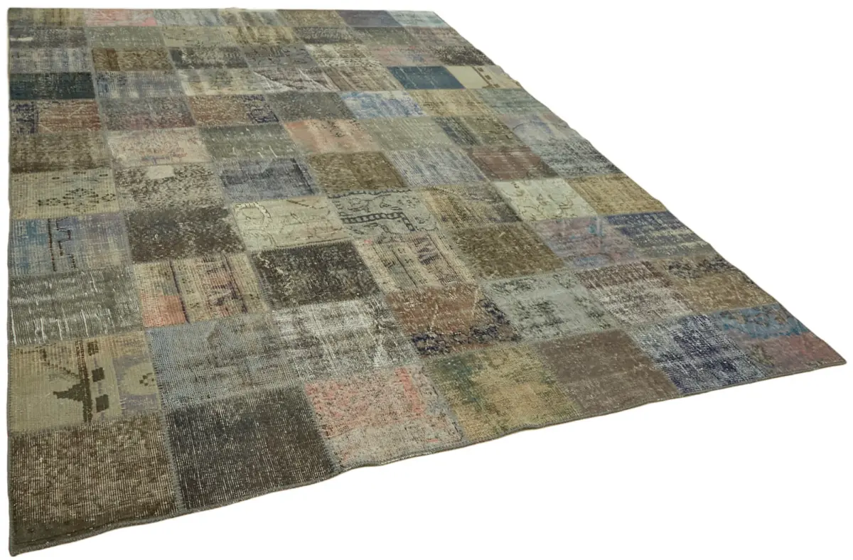 Patchwork Gri Pamuk Üzerine Yün El Dokuma Kilim-248x340 - Görsel 2