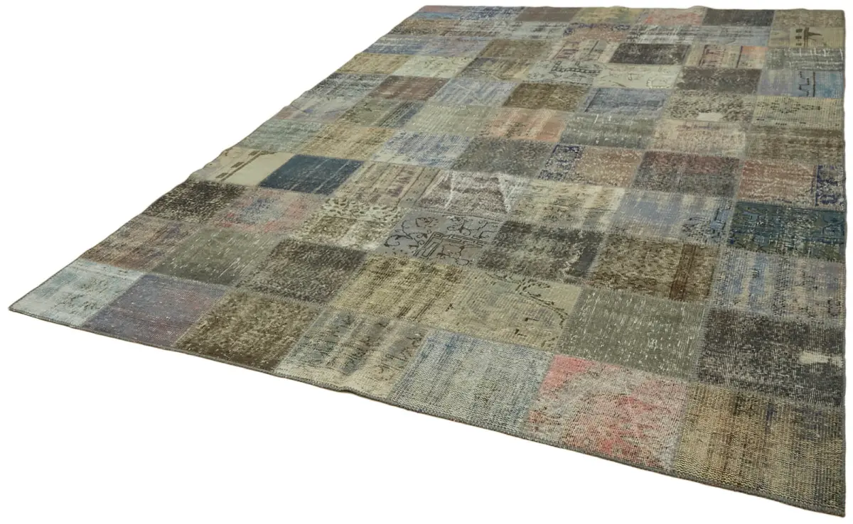 Patchwork Gri Pamuk Üzerine Yün El Dokuma Kilim-248x340 - Görsel 3