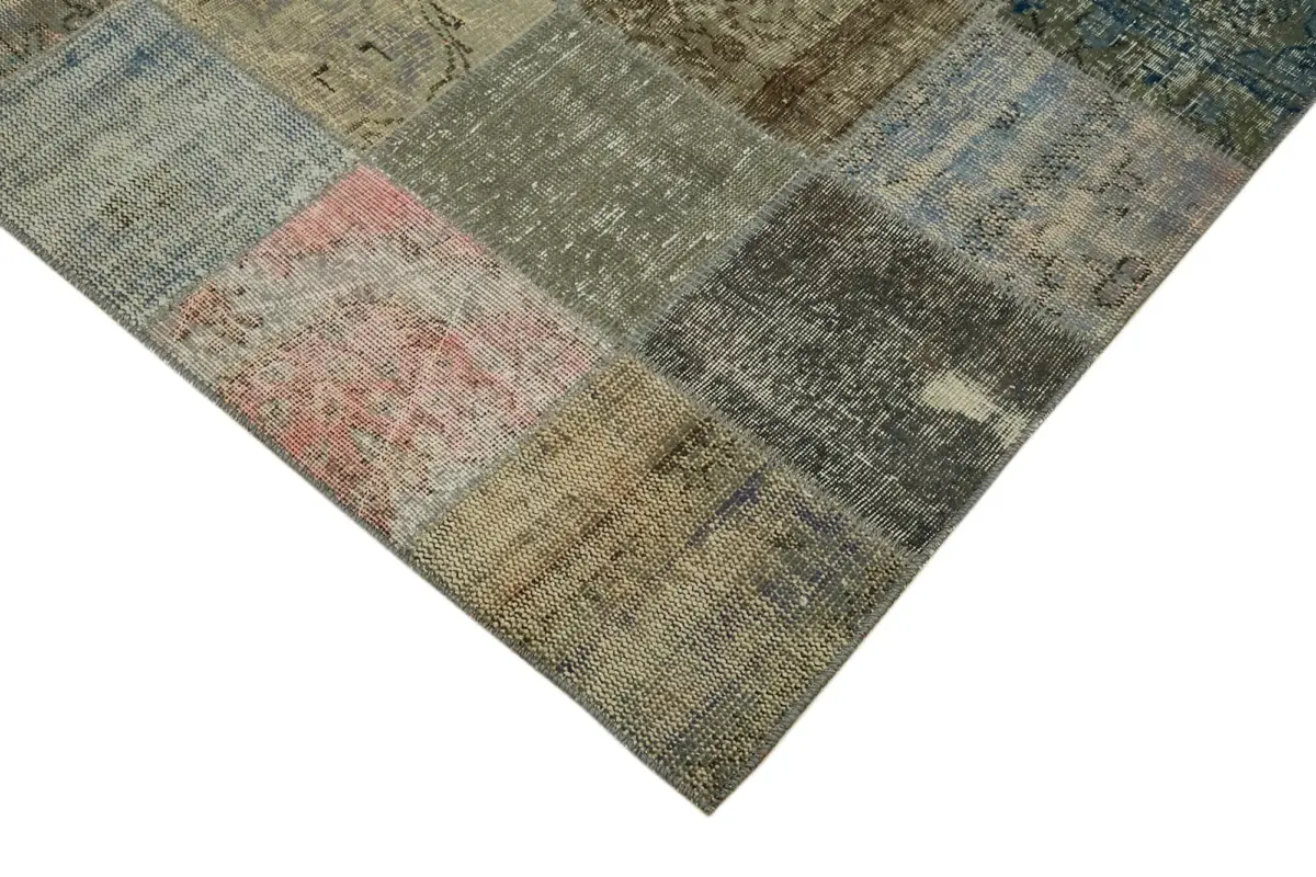 Patchwork Gri Pamuk Üzerine Yün El Dokuma Kilim-248x340 - Görsel 4
