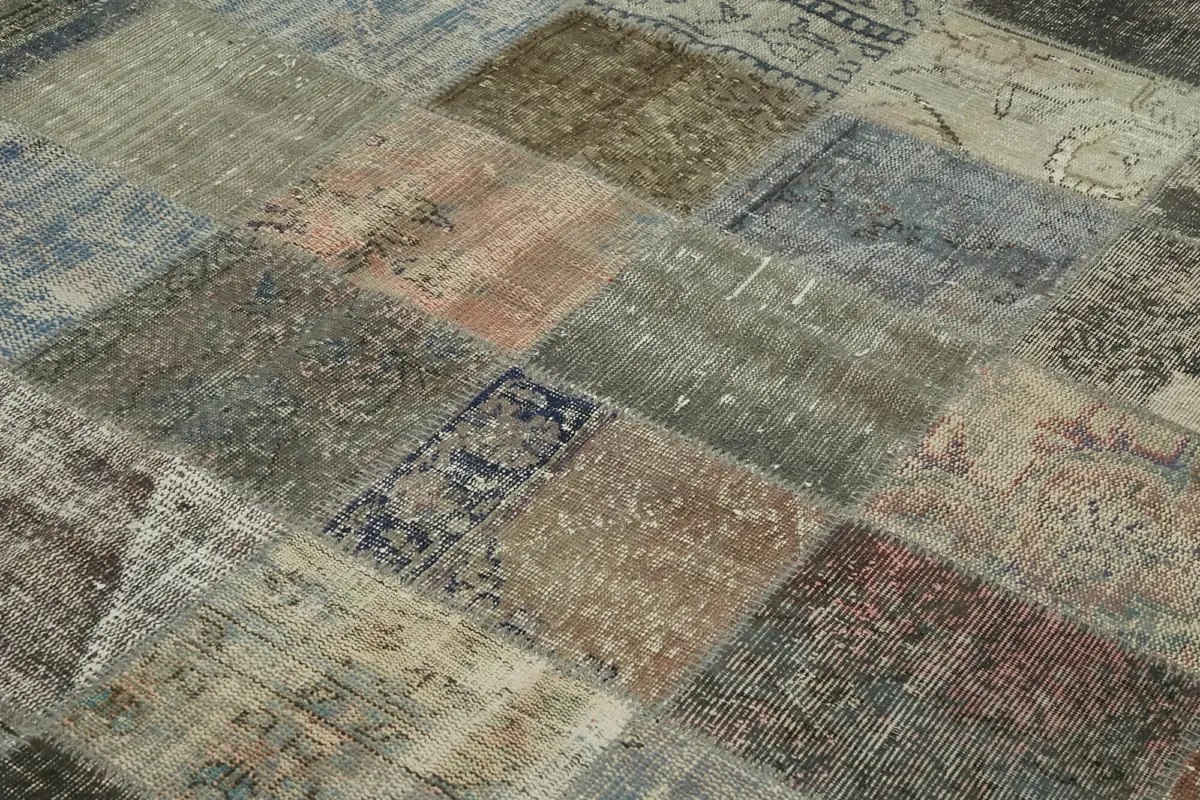 Patchwork Gri Pamuk Üzerine Yün El Dokuma Kilim-248x340 - Görsel 5