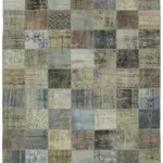 Patchwork Gri Pamuk Üzerine Yün El Dokuma Kilim-251x340