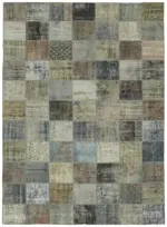 Patchwork Gri Pamuk Üzerine Yün El Dokuma Kilim-251x340