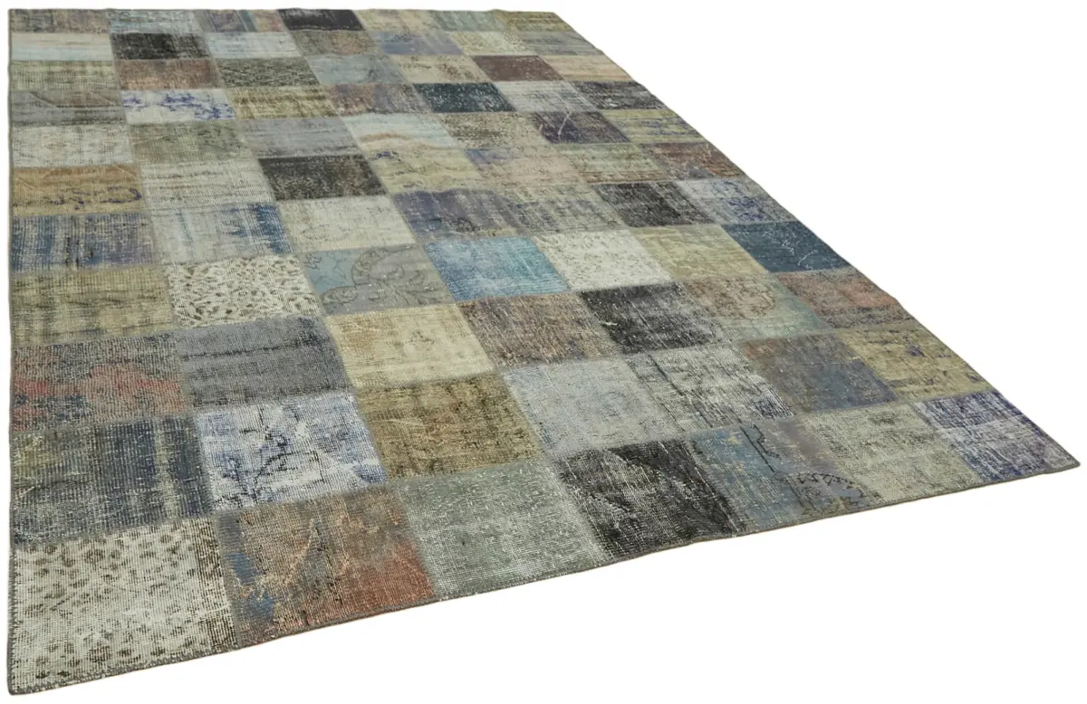 Patchwork Gri Pamuk Üzerine Yün El Dokuma Kilim-251x340 - Görsel 2