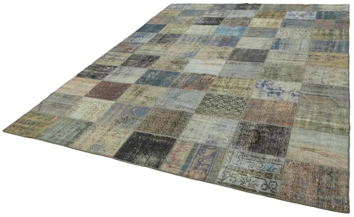 Patchwork Gri Pamuk Üzerine Yün El Dokuma Kilim-251x340 - Görsel 3