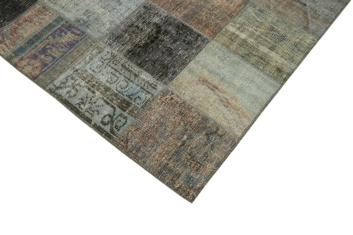 Patchwork Gri Pamuk Üzerine Yün El Dokuma Kilim-251x340 - Görsel 4