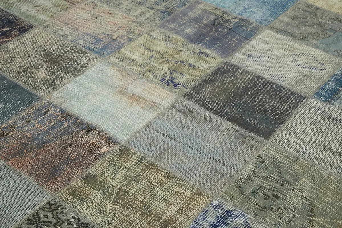 Patchwork Gri Pamuk Üzerine Yün El Dokuma Kilim-251x340 - Görsel 5