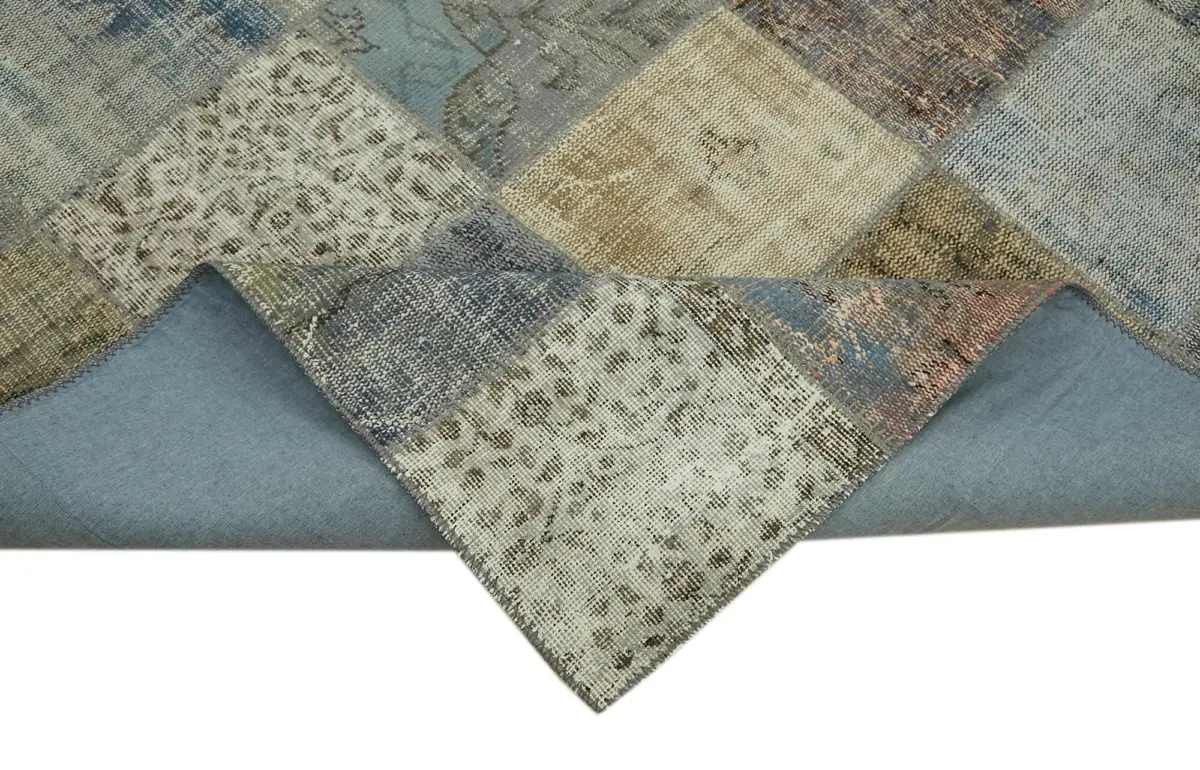 Patchwork Gri Pamuk Üzerine Yün El Dokuma Kilim-251x340 - Görsel 6