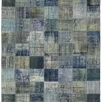 Patchwork Mavi Pamuk Üzerine Yün El Dokuma Kilim-250x340