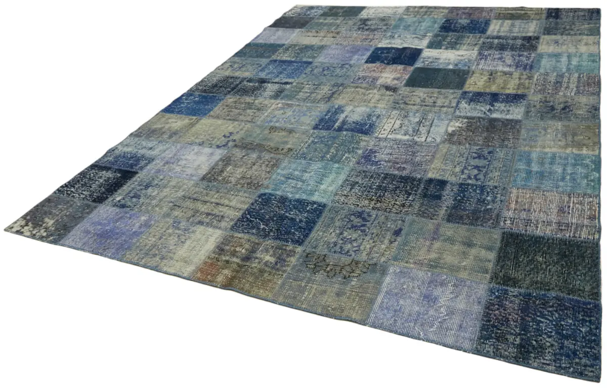 Patchwork Mavi Pamuk Üzerine Yün El Dokuma Kilim-250x340 - Görsel 3