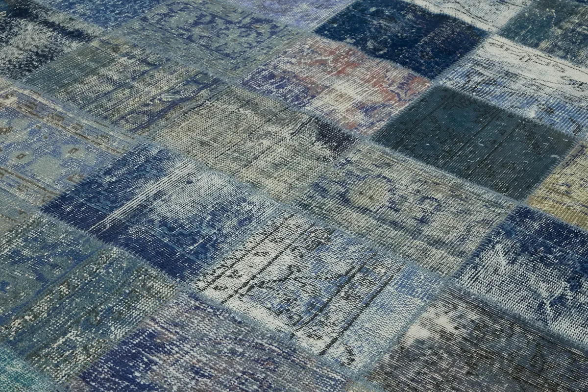 Patchwork Mavi Pamuk Üzerine Yün El Dokuma Kilim-250x340 - Görsel 5