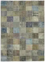 Patchwork Mavi Pamuk Üzerine Yün El Dokuma Kilim-250x340