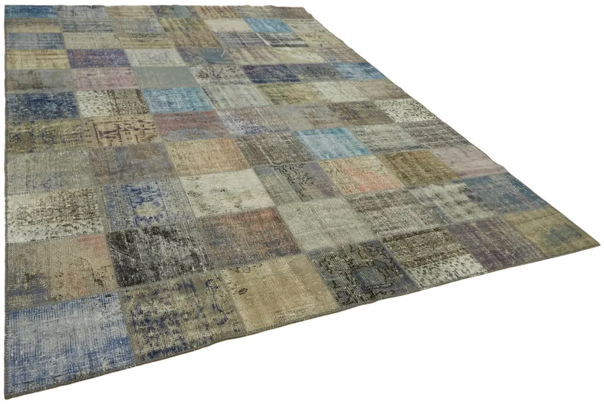 Patchwork Mavi Pamuk Üzerine Yün El Dokuma Kilim-250x340 - Görsel 2