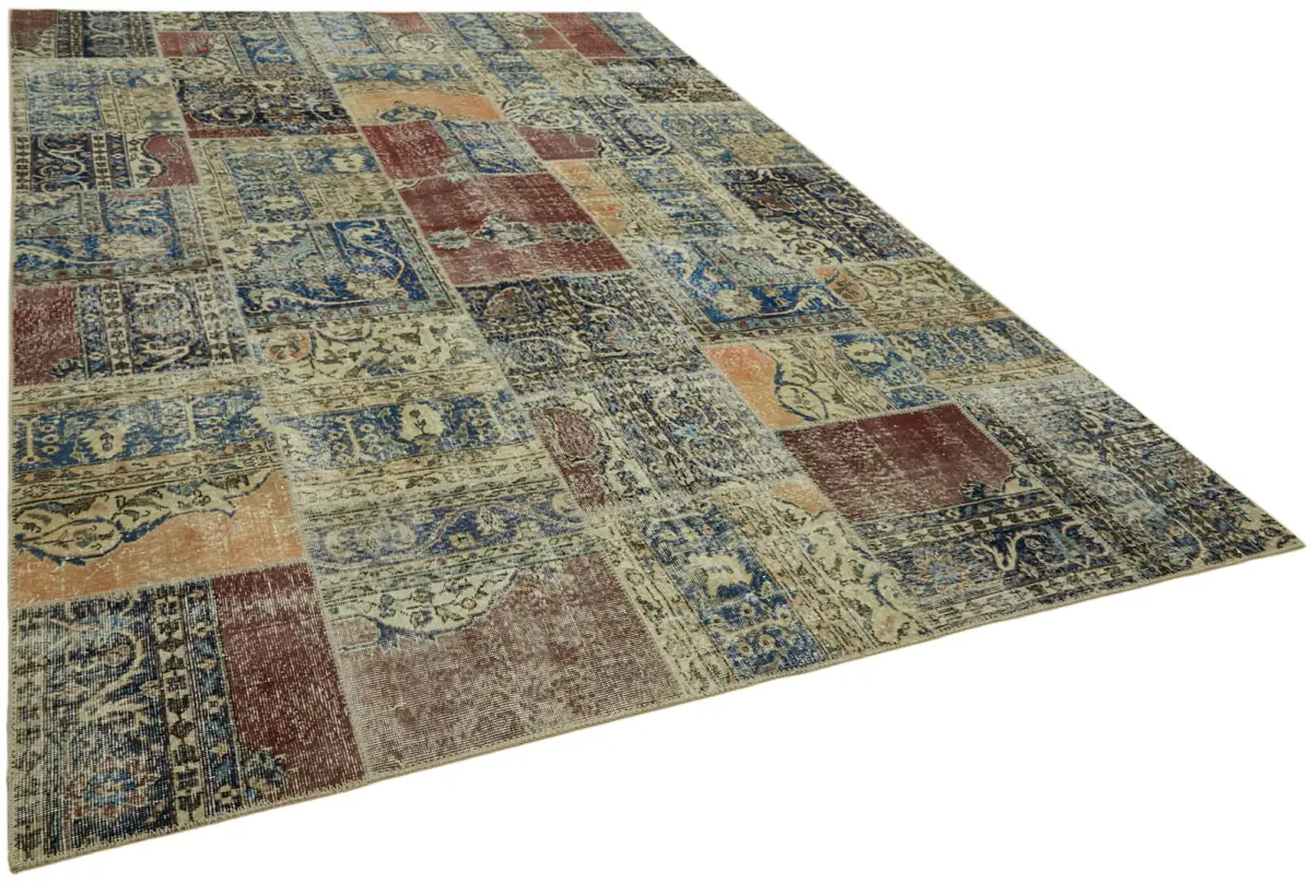 Patchwork Bej Pamuk Üzerine Yün El Dokuma Kilim-250x352 - Görsel 2