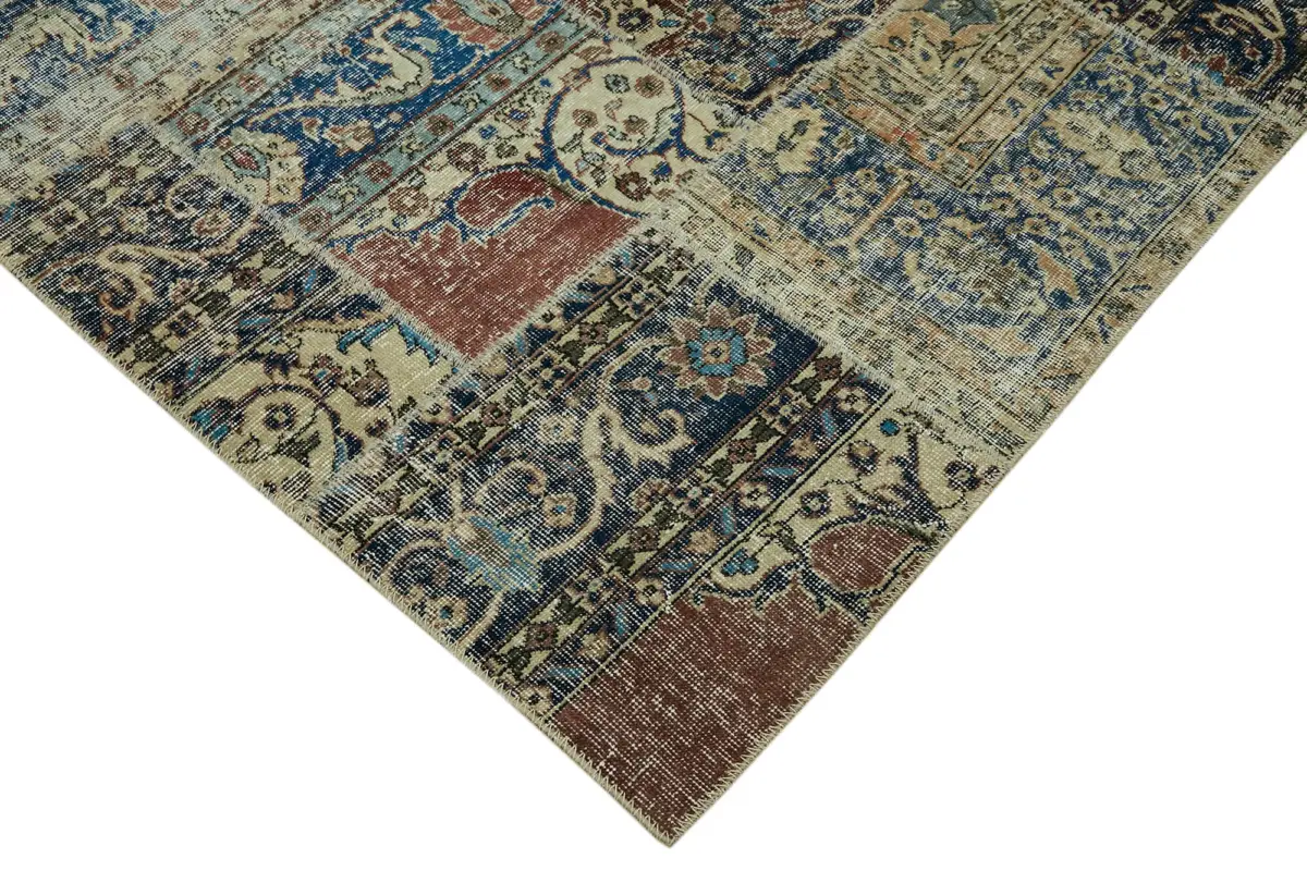 Patchwork Bej Pamuk Üzerine Yün El Dokuma Kilim-250x352 - Görsel 4