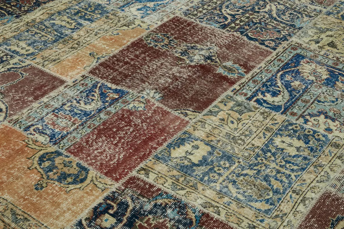 Patchwork Bej Pamuk Üzerine Yün El Dokuma Kilim-250x352 - Görsel 5