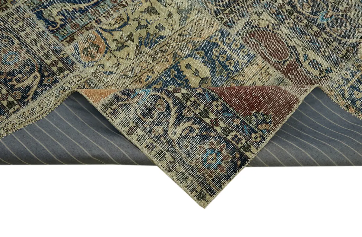 Patchwork Bej Pamuk Üzerine Yün El Dokuma Kilim-250x352 - Görsel 6
