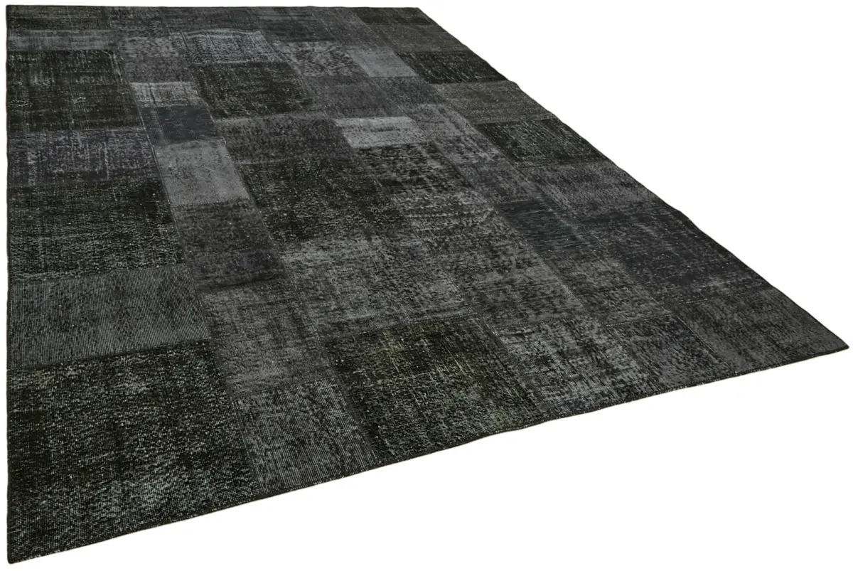Patchwork Siyah Pamuk Üzerine Yün El Dokuma Kilim-250x350 - Görsel 2