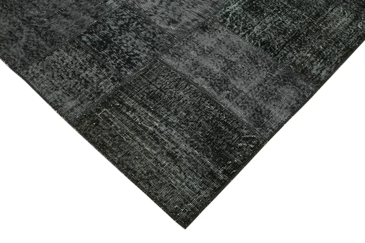 Patchwork Siyah Pamuk Üzerine Yün El Dokuma Kilim-250x350 - Görsel 4