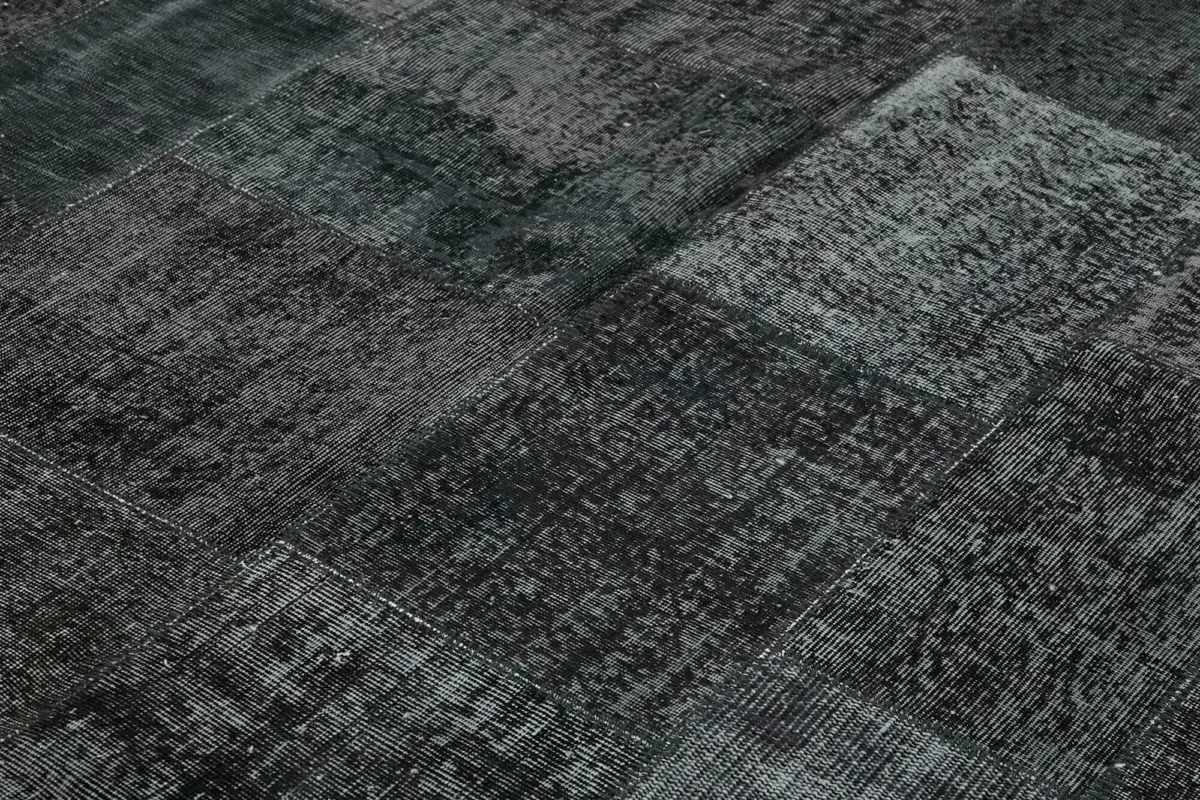 Patchwork Siyah Pamuk Üzerine Yün El Dokuma Kilim-250x350 - Görsel 5