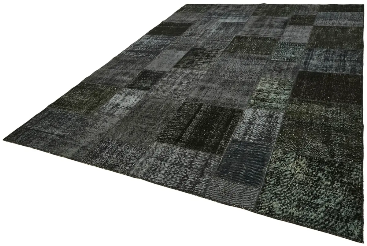 Patchwork Siyah Pamuk Üzerine Yün El Dokuma Kilim-250x350 - Görsel 3