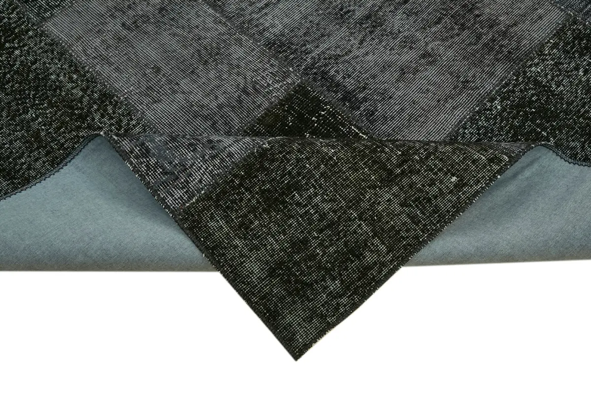 Patchwork Siyah Pamuk Üzerine Yün El Dokuma Kilim-250x350 - Görsel 6