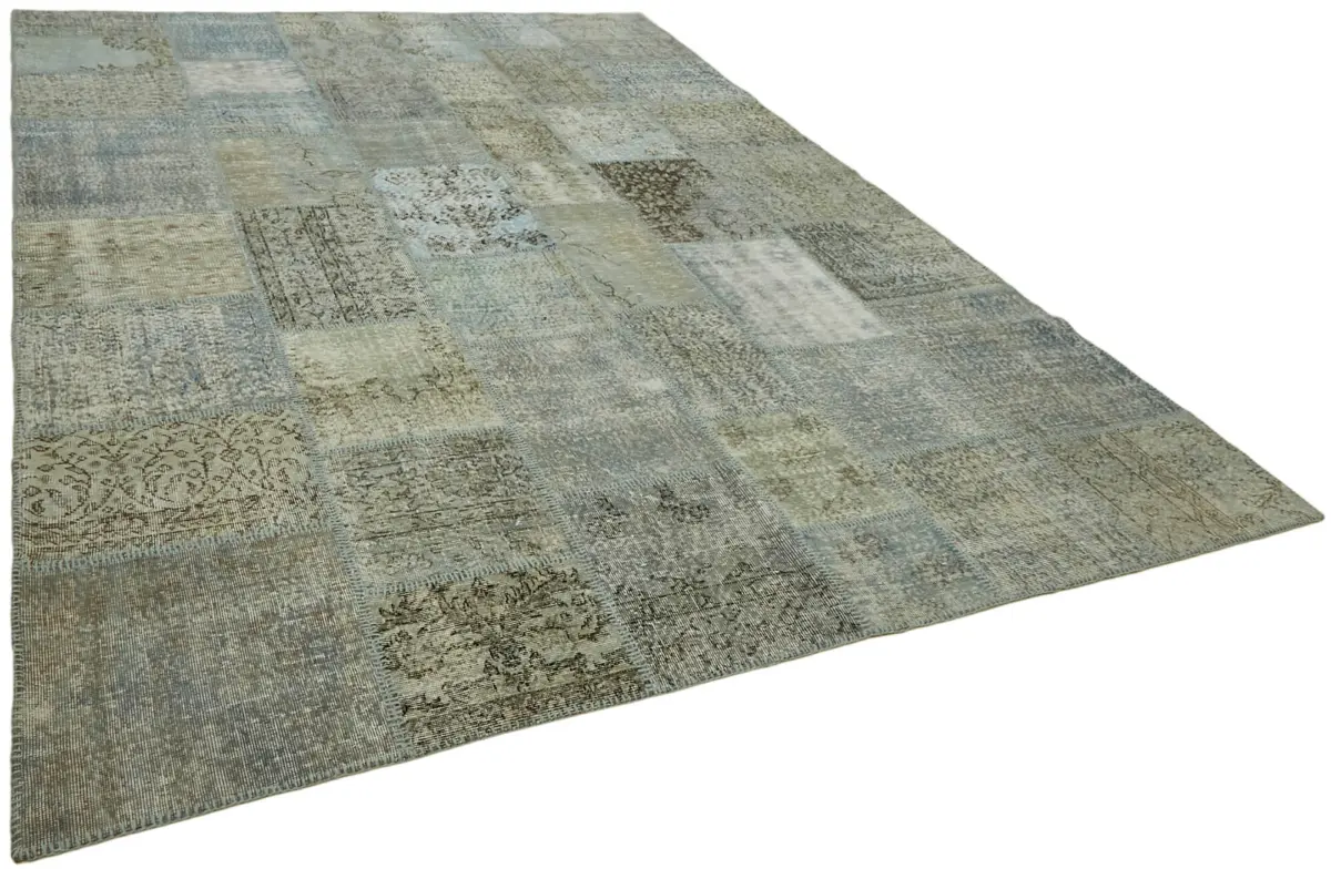 Patchwork Mavi Pamuk Üzerine Yün El Dokuma Kilim-253x350 - Görsel 2