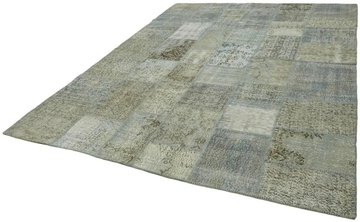 Patchwork Mavi Pamuk Üzerine Yün El Dokuma Kilim-253x350 - Görsel 3