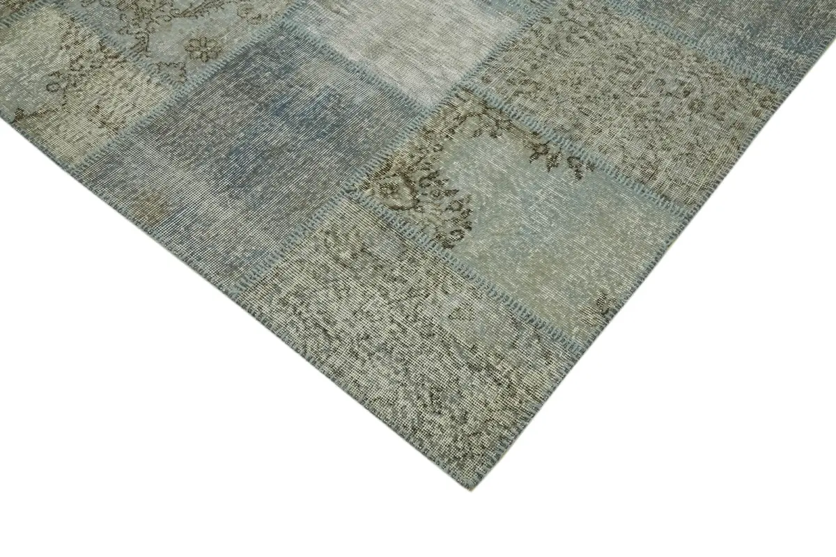 Patchwork Mavi Pamuk Üzerine Yün El Dokuma Kilim-253x350 - Görsel 4