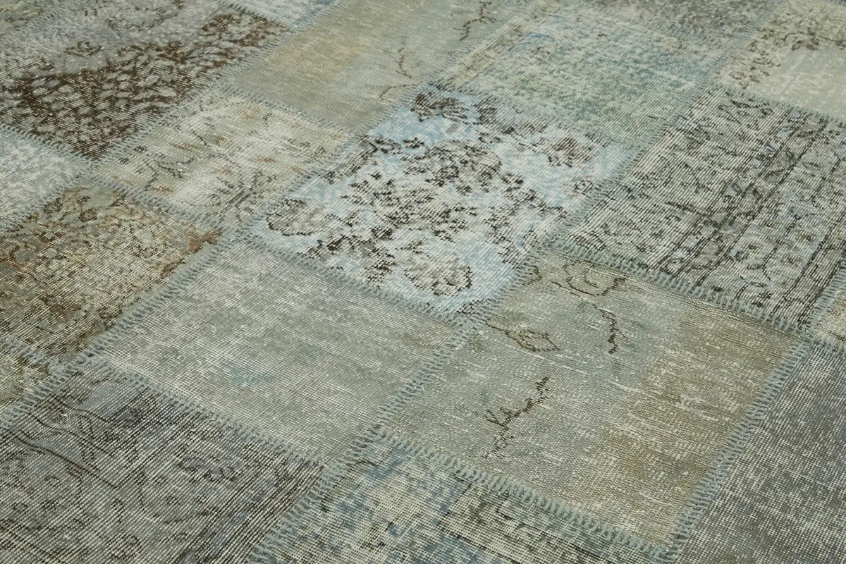 Patchwork Mavi Pamuk Üzerine Yün El Dokuma Kilim-253x350 - Görsel 5
