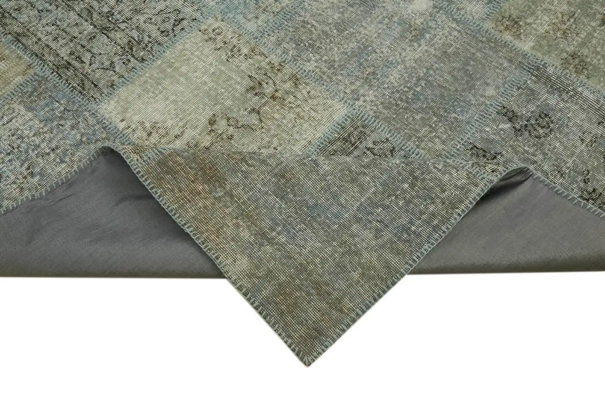 Patchwork Mavi Pamuk Üzerine Yün El Dokuma Kilim-253x350 - Görsel 6