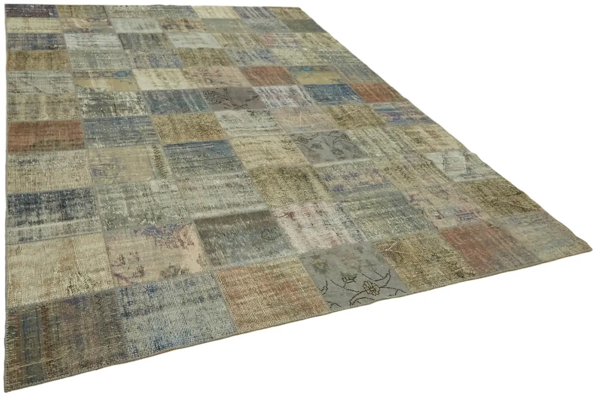 Patchwork Gri Pamuk Üzerine Yün El Dokuma Kilim-250x340 - Görsel 2