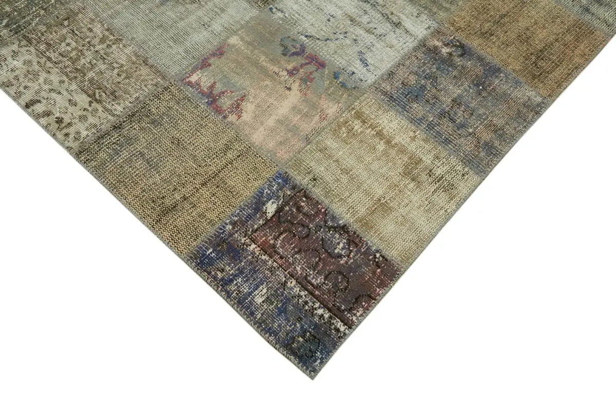 Patchwork Gri Pamuk Üzerine Yün El Dokuma Kilim-250x340 - Görsel 4