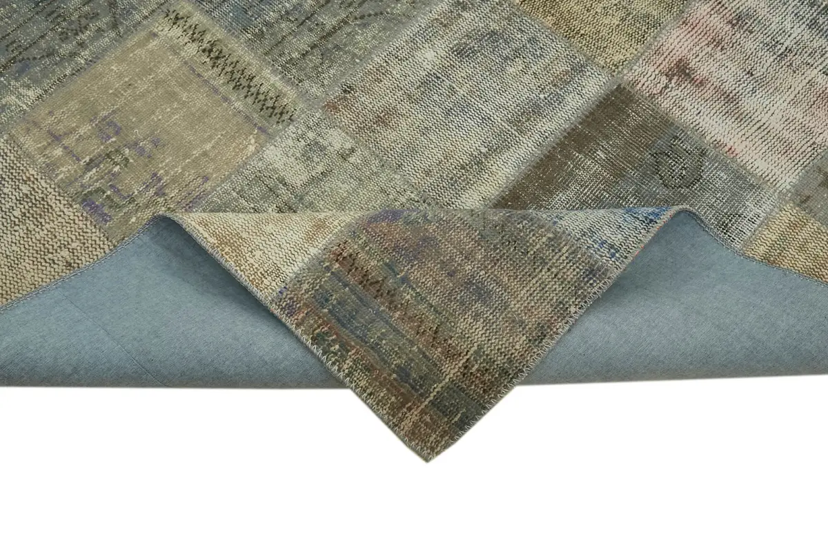 Patchwork Gri Pamuk Üzerine Yün El Dokuma Kilim-250x340 - Görsel 6