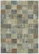 Patchwork Gri Pamuk Üzerine Yün El Dokuma Kilim-250x340