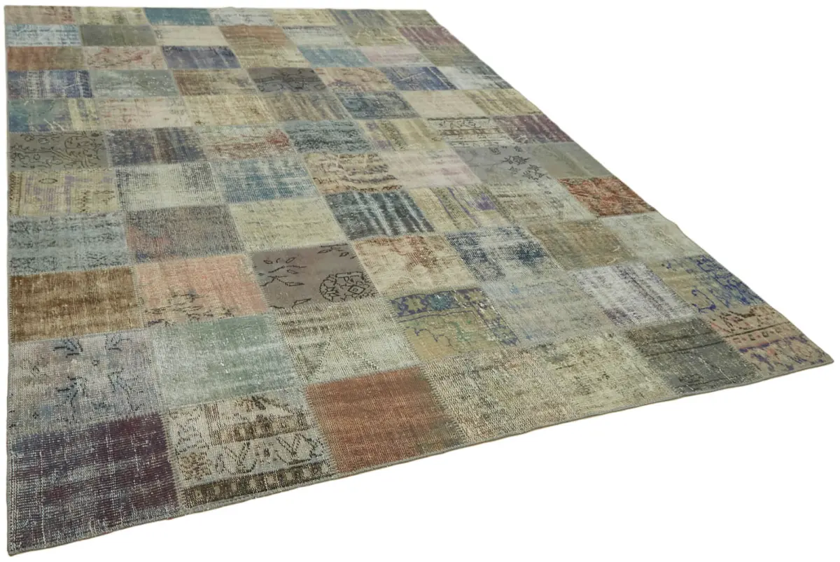 Patchwork Gri Pamuk Üzerine Yün El Dokuma Kilim-250x340 - Görsel 2
