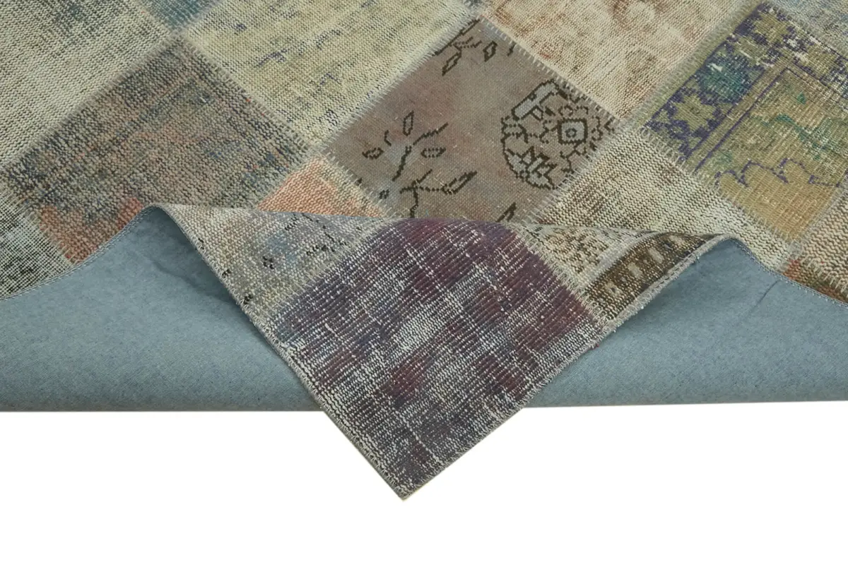 Patchwork Gri Pamuk Üzerine Yün El Dokuma Kilim-250x340 - Görsel 6