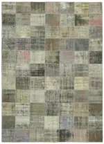 Patchwork Gri Pamuk Üzerine Yün El Dokuma Kilim-248x340