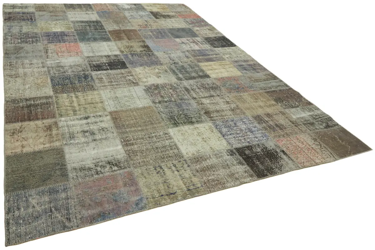 Patchwork Gri Pamuk Üzerine Yün El Dokuma Kilim-248x340 - Görsel 2