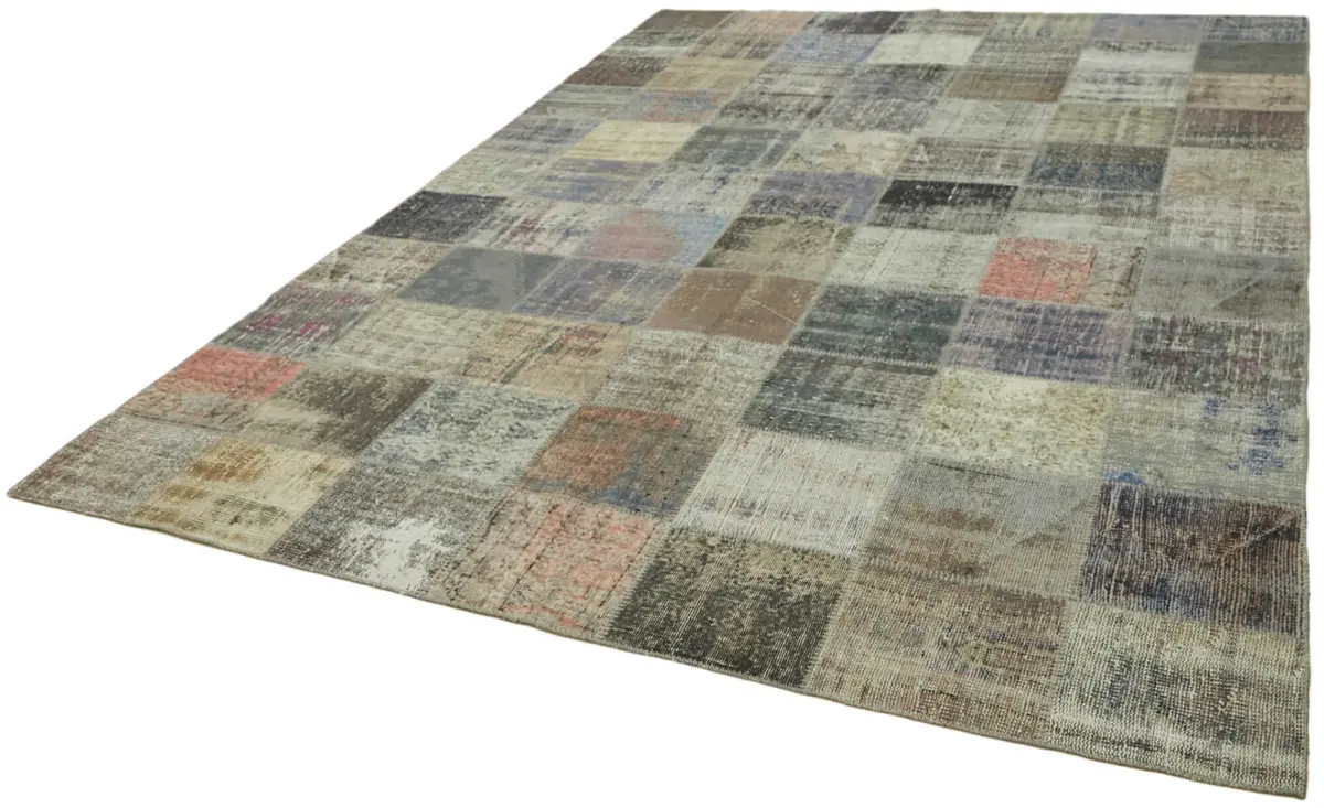Patchwork Gri Pamuk Üzerine Yün El Dokuma Kilim-248x340 - Görsel 3