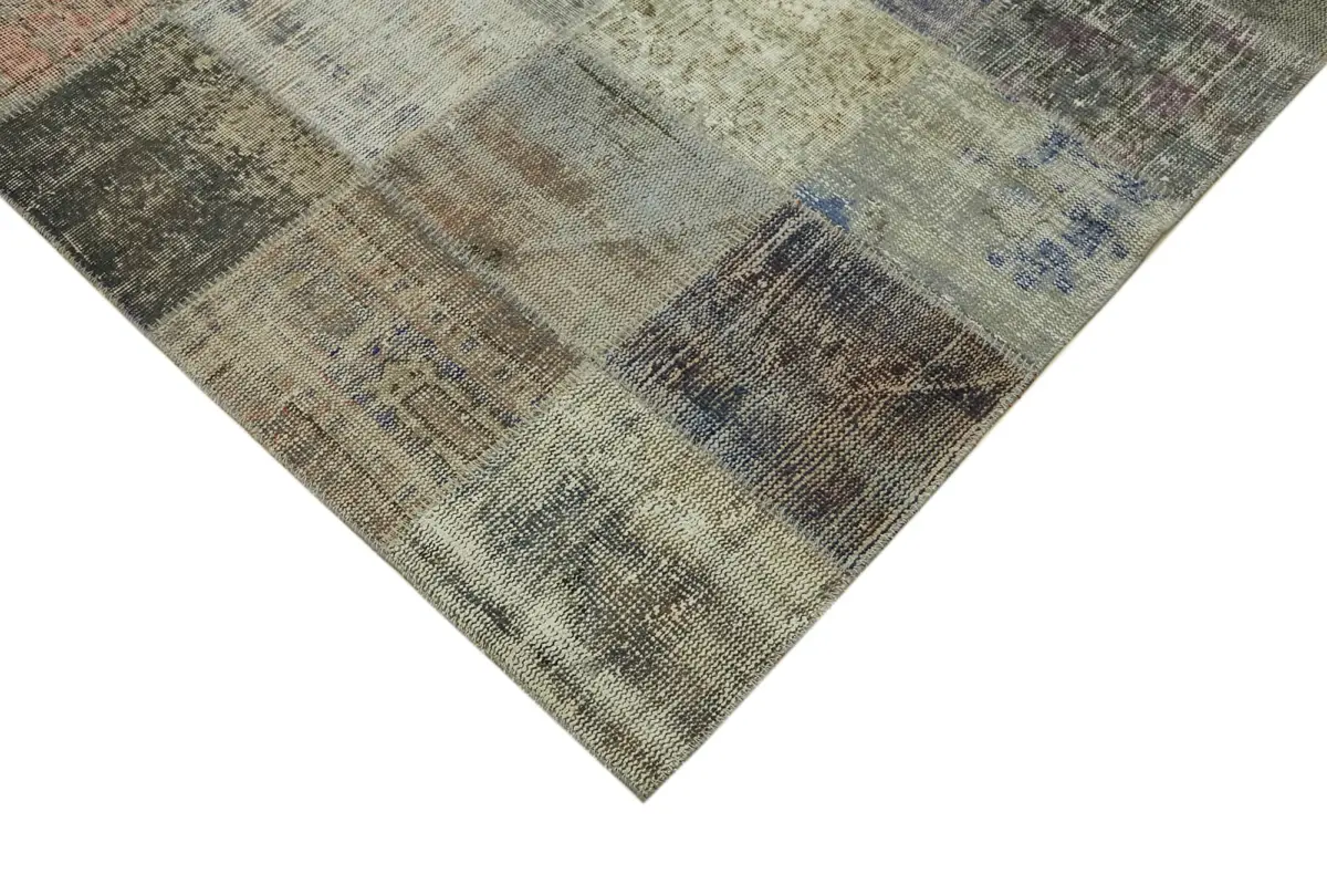 Patchwork Gri Pamuk Üzerine Yün El Dokuma Kilim-248x340 - Görsel 4