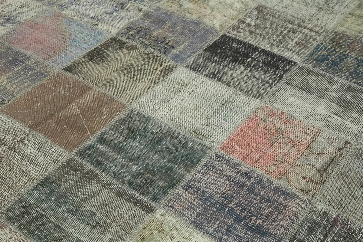 Patchwork Gri Pamuk Üzerine Yün El Dokuma Kilim-248x340 - Görsel 5