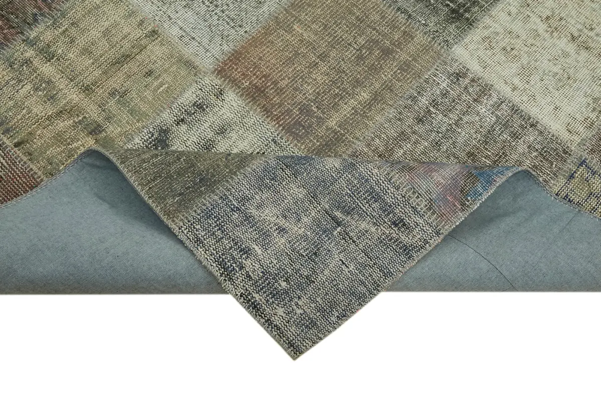 Patchwork Gri Pamuk Üzerine Yün El Dokuma Kilim-248x340 - Görsel 6