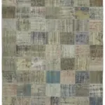 Patchwork Gri Pamuk Üzerine Yün El Dokuma Kilim-251x340