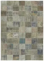 Patchwork Gri Pamuk Üzerine Yün El Dokuma Kilim-251x340