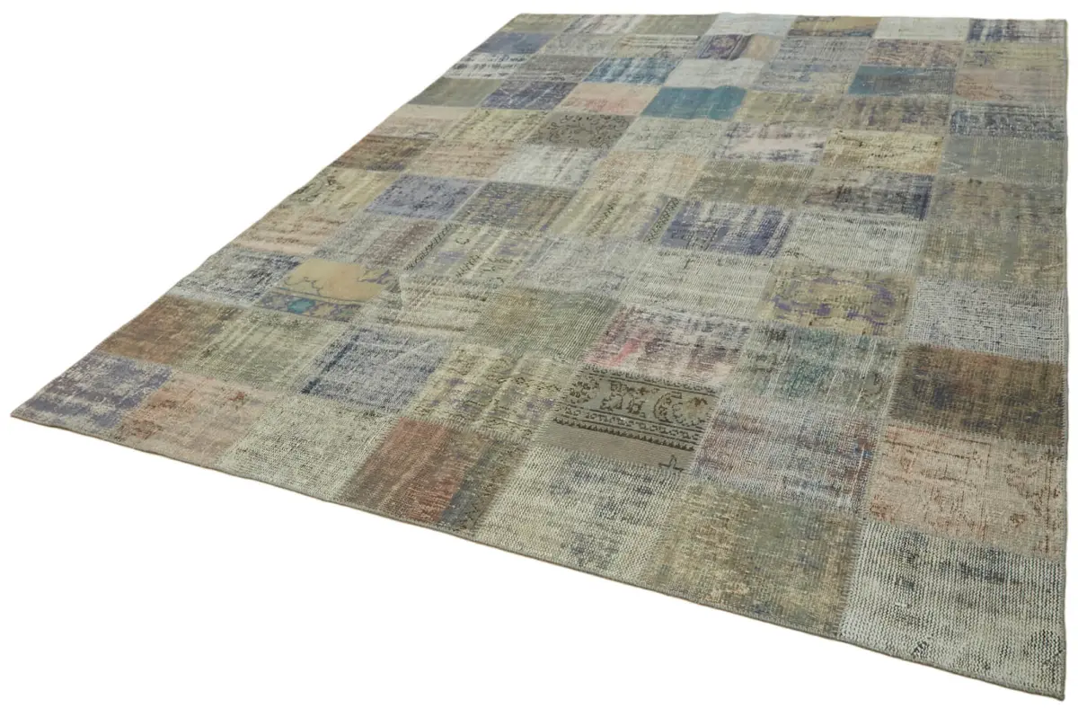 Patchwork Gri Pamuk Üzerine Yün El Dokuma Kilim-251x340 - Görsel 3