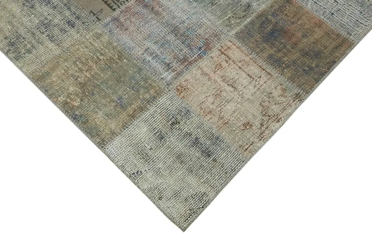 Patchwork Gri Pamuk Üzerine Yün El Dokuma Kilim-251x340 - Görsel 4